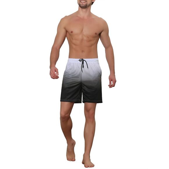 Men's Contrast Color Summer Beach Colorful Swimwear Shorts Black Gray - Picture 2 of 6